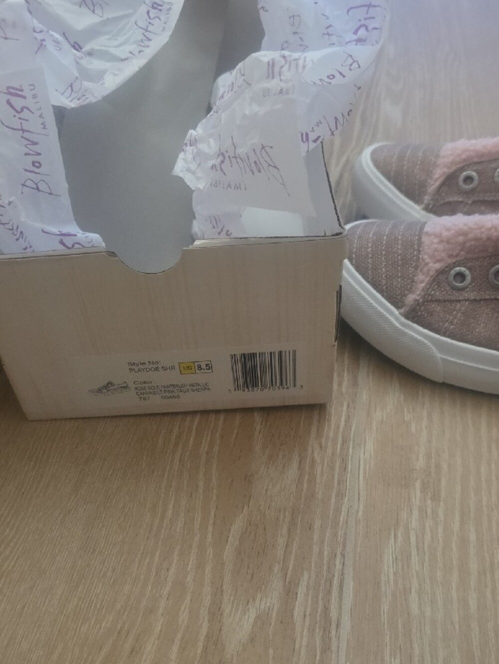 Blowfish Kids Dusty Pink Sherpa Slip-On Sneakers with Blue Sole - Picture 5 of 5
